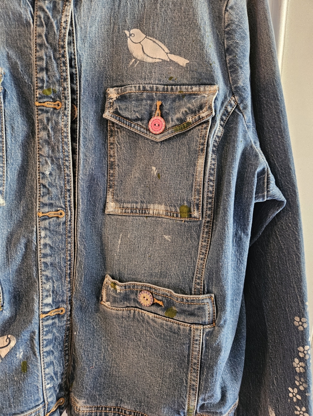 Upcycled Blue Denim Embellished Jacket with Butterfly & Bird Motifs - Picture 3 of 8